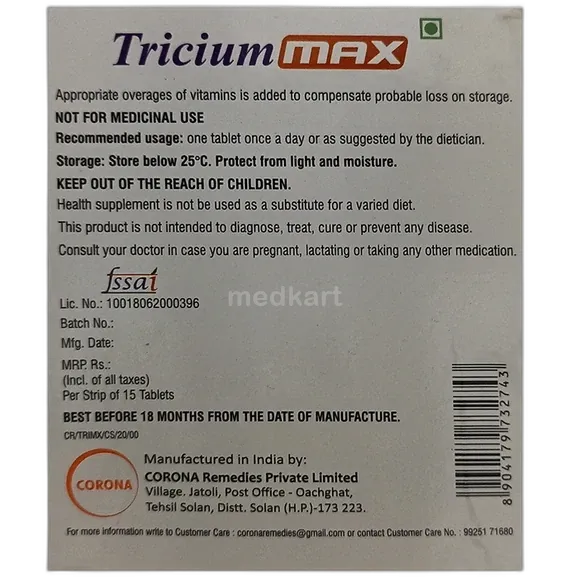 tricium max tablet 15's